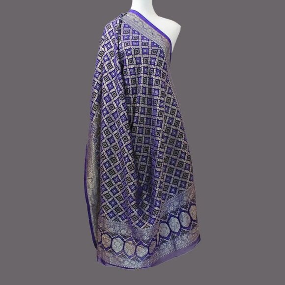 Purple Silver Silk Dupatta | Exquisite Style - Picture 2 of 2